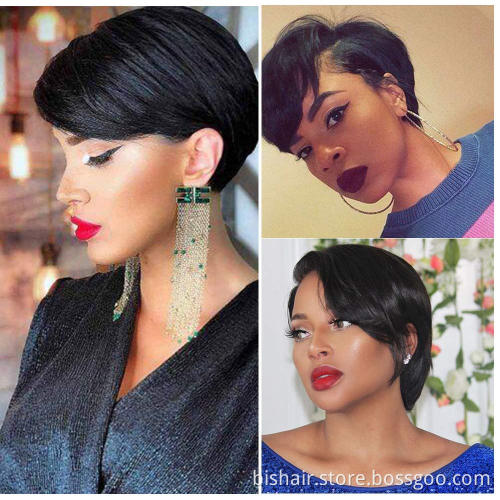 Short Elf Short Hair Bob Wig Straight150% Density Human Hair Lace Front Bob Wig T Part 13X1 Lace Front Wig Natural Hairline